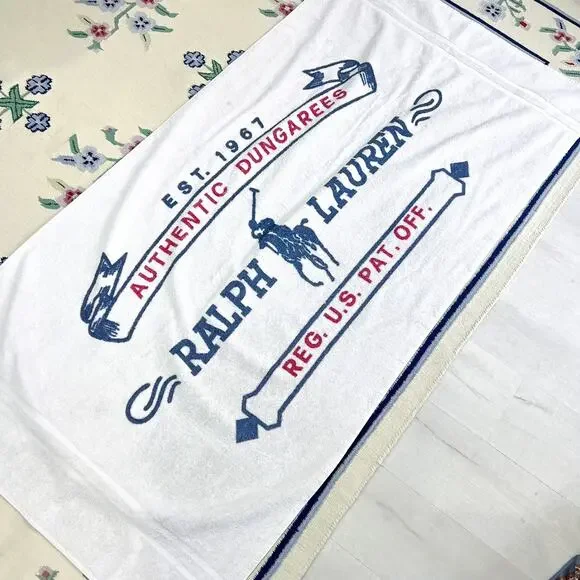 Vintage Polo Ralph Lauren Beach Bath Towel Big Pony Horse Logo 70X33 Red Blue - Picture 2 of 5